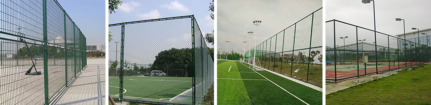 籠式足球圍網(wǎng)又名球場隔離網(wǎng)、運動場護網(wǎng)、球場防護網(wǎng)，網(wǎng)球場防護網(wǎng)，體育圍網(wǎng),學校圍網(wǎng),校園圍網(wǎng)。是專門為體育場設(shè)計的新型防護產(chǎn)品，此品網(wǎng)體高、防攀爬能力強。體育場圍網(wǎng)屬于場地圍網(wǎng)的一種，它又被稱為："體育圍網(wǎng)"，可以在現(xiàn)場施工安裝圍柱，圍網(wǎng)。產(chǎn)品***大特點是靈活性強，可根據(jù)要求隨時調(diào)整網(wǎng)片的結(jié)構(gòu)，造型和尺寸。 籠式足球圍網(wǎng)的編織方法：編織焊接而成。 規(guī)格： 1.包塑絲經(jīng)：3.8mm； 2.網(wǎng)孔：50mm X 50mm； 3.尺寸：3000mm X 4000mm； 4.立柱：75/2.5mm； 5.橫柱：48/2mm； 防腐處理：電鍍、熱鍍、噴塑、浸塑。 籠式足球圍網(wǎng)優(yōu)點：具有防腐、防老化、抗曬、耐候、色彩鮮亮、網(wǎng)面平整，不易受外力撞擊變形、現(xiàn)場施工安裝、靈活性強（可根據(jù)現(xiàn)場要求隨時調(diào)整造型和尺寸）。 特殊籠式足球圍網(wǎng)可加工定做，價格優(yōu)惠！